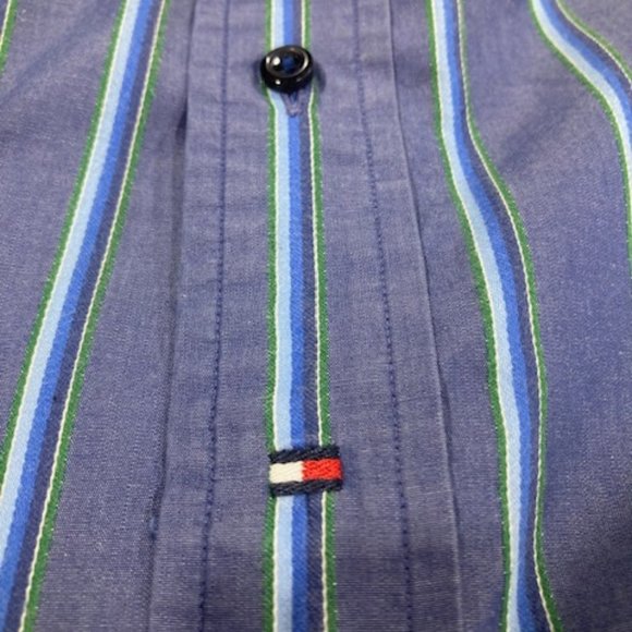 Tommy Hilfiger Blue/Green Striped L/S Button Front Casual Shirt Size 16 (34-35) - Picture 10 of 13